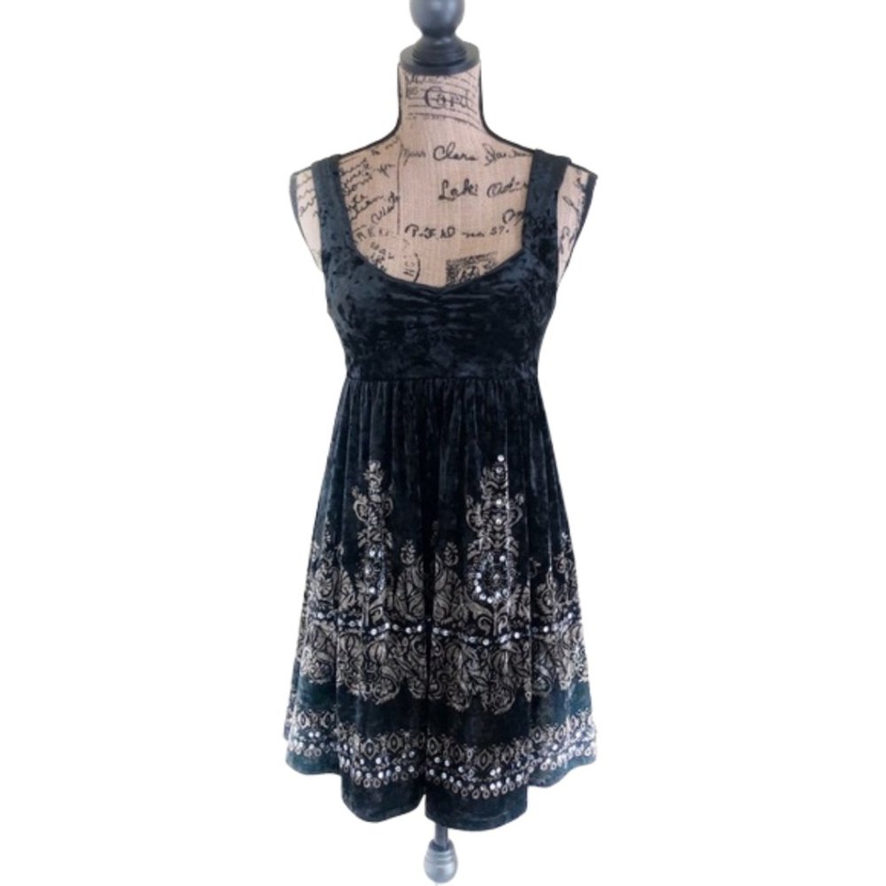 FREE PEOPLE Black Velvet & Gold Sequin Mini Dress